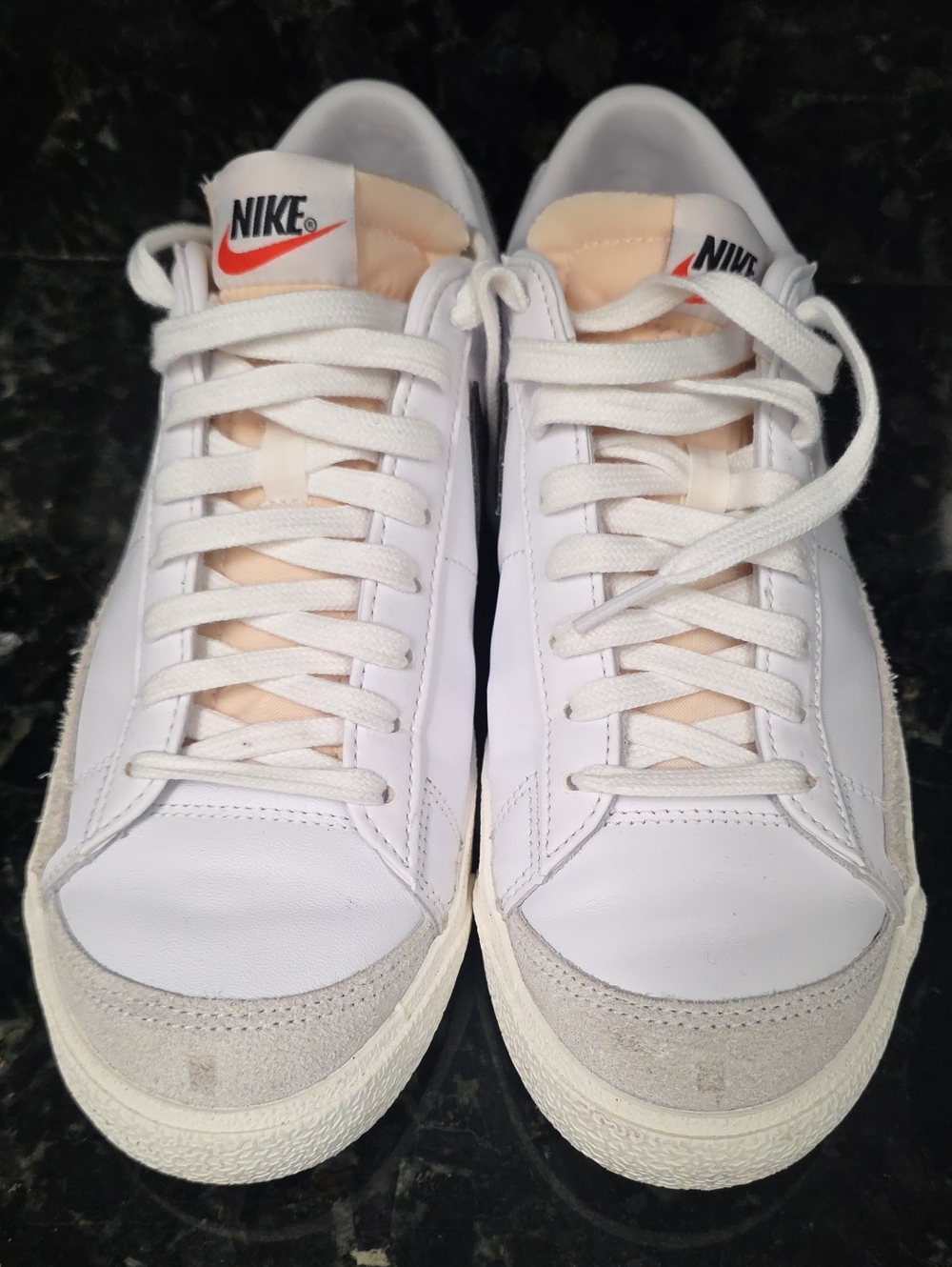 Nike Men’s White Leather Sneakers with Cream Tongue and Light Gray Suede